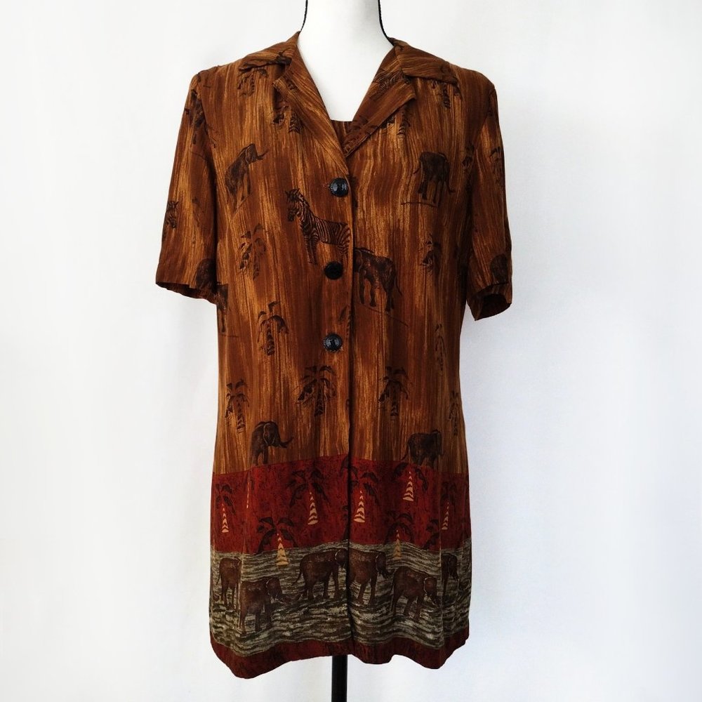 Vintage 80s Brown Safari Print Layered Tank and Tunic